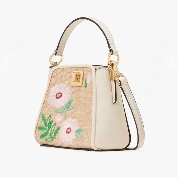 🌸 KATE SPADE “Phoebe” Straw Mini Top Handle Crossbody — Floral Embroidered 🌸 - Picture 6 of 11